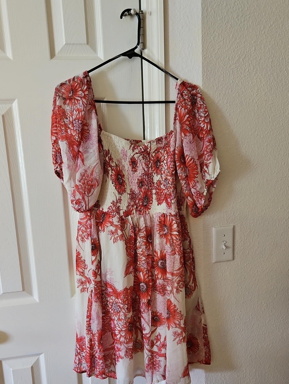Listicle White Mini Dress with Red, Pink, Cream Floral Print